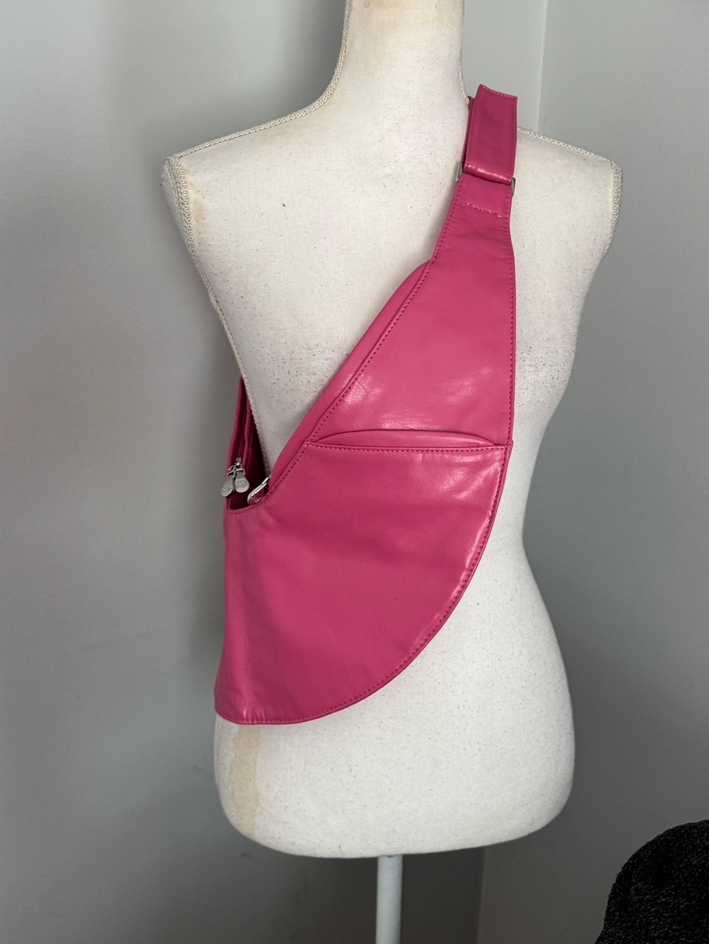 Authentic SASH BAG Pink Vegan Leather Crossbody Sling Purse 10-Pocket